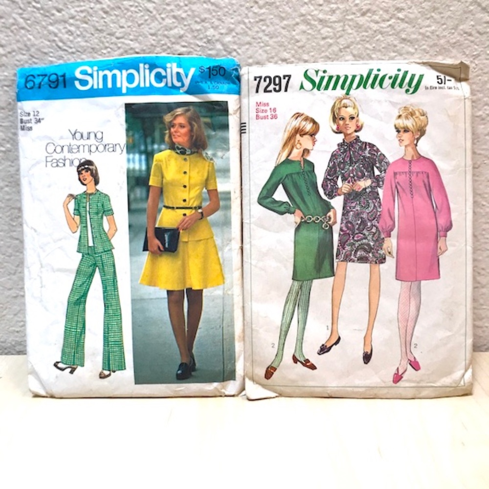 Simplicity Patterns # 6791 #7297 Vintage Fashion Design. 2 Pattern Sets.